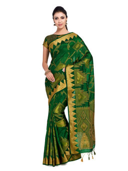 Mimosa - Silk Green Saree With Blouse Piece