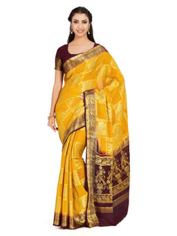 Mimosa - Chiffon Yellow Saree With Blouse Piece