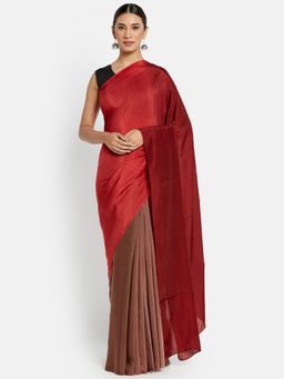 Fabindia - Maroon Modal Blend Solid Saree without Blouse