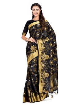 Mimosa - Silk Black Saree With Blouse Piece