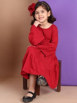 BaawRi - Girls Red Solid Midi Dress