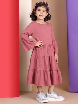 BaawRi - Girls Pink Solid Midi Dress