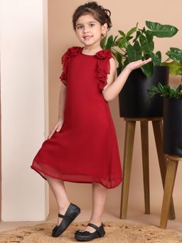 BaawRi - Girls Maroon Solid Midi Dress