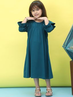 BaawRi - Girls Teal Solid Midi Dress