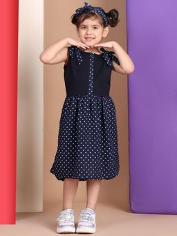 BaawRi - Girls Navy Blue Polka Dots Midi Dress