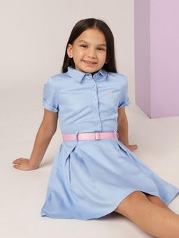 U.S. POLO ASSN. - Girls Blue Solid Mini Dress, Belt