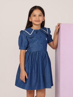 U.S. POLO ASSN. - Girls Blue Solid Mini Dress