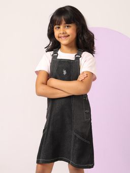 U.S. POLO ASSN. - Girls Black Solid Mini Dungaree Dress