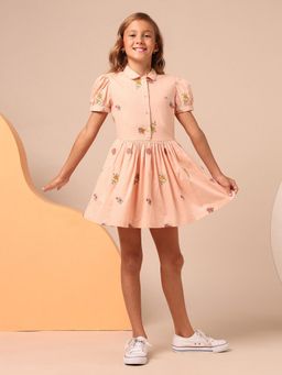 U.S. POLO ASSN. - Girls Peach Embroidered Mini Dress