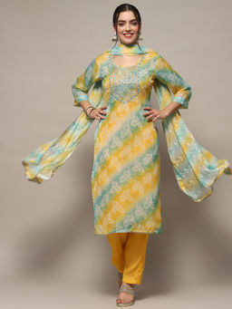 Biba - Multi Color Organza Ombre Printed Unstitched Suit (Set of 3)