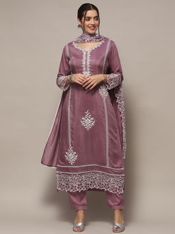 Biba - Lavender Muslin Floral Printed Unstitched Suit (Set of 3)