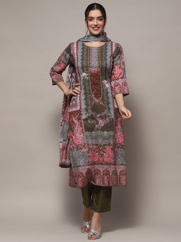 Biba - Multi Cotton Floral Printed Unstitched Suit (Set of 3)