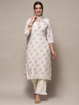 Biba - Pink Floral Printed Unstitched Suit (Set of 3)