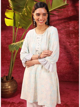 Lakshita - Rewa Sky Blue Printed Viscose Rayon Kurta for Women