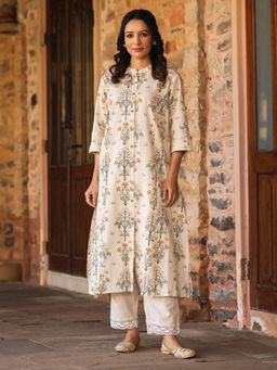 AMIRAS - A-Line Kurta Princess Cut On Flaked and Embroidery with Mirror Work Orange