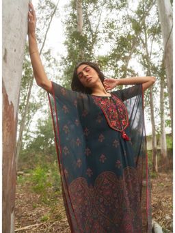 Lakshita - Forest Green Embroidered Nargis Kaftan