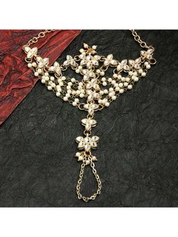 Karatcart - Karacart Gold Plated Pearl Chain and Floral Kundan Hathphool for Women