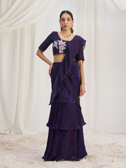 Odette - Purple Solid Ready To Wear Saree with Stitched Blouse