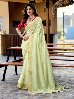 MEENA BAZAAR - Green Woven Saree with Unstitched Blouse