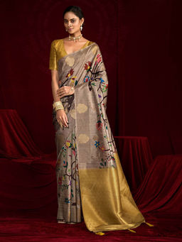 MEENA BAZAAR - Multi-Color Woven Saree with Unstitched Blouse