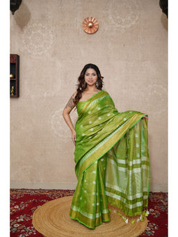 The Raksha Store - Green Woven Saree with Unstitched Blouse