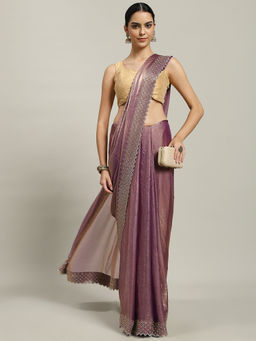 MEENA BAZAAR - Lavender Embellished Saree with Unstitched Blouse