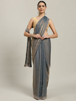 MEENA BAZAAR - Blue Embellished Saree with Unstitched Blouse