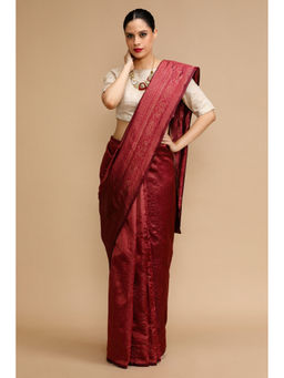 Mysilklove - Maroon Woven Saree with Unstitched Blouse
