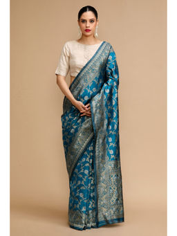Mysilklove - Teal Woven Saree with Unstitched Blouse