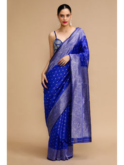 Mysilklove - Blue Woven Saree with Unstitched Blouse
