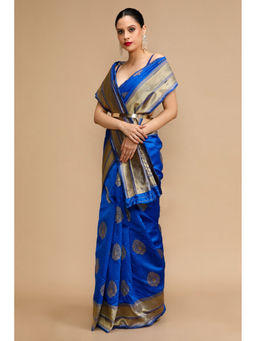 Mysilklove - Blue Woven Saree with Unstitched Blouse