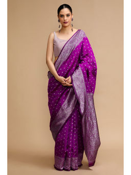 Mysilklove - Purple Woven Saree with Unstitched Blouse