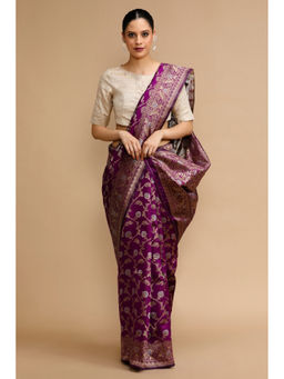 Mysilklove - Purple Woven Saree with Unstitched Blouse