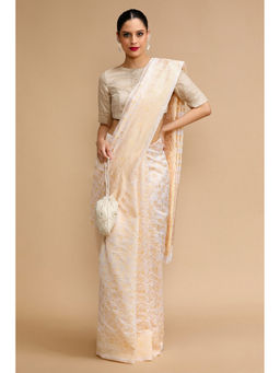 Mysilklove - Cream Woven Saree with Unstitched Blouse