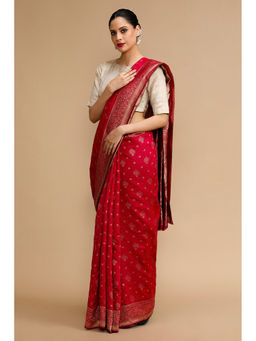 Mysilklove - Red Woven Saree with Unstitched Blouse