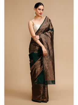 Mysilklove - Green Woven Saree with Unstitched Blouse