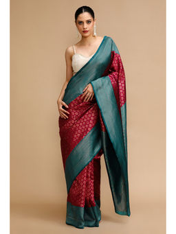 Mysilklove - Maroon Woven Saree with Unstitched Blouse