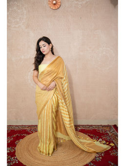 The Raksha Store - Yellow Woven Saree with Unstitched Blouse