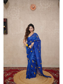 The Raksha Store - Blue Embroidered Saree with Unstitched Blouse