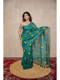 The Raksha Store - Green Embroidered Saree with Unstitched Blouse