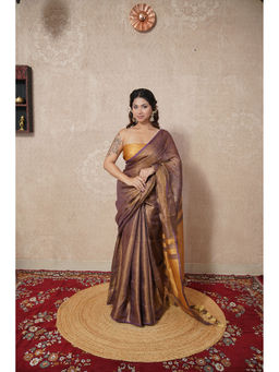 The Raksha Store - Purple Woven Saree with Unstitched Blouse
