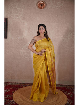 The Raksha Store - Yellow Woven Saree with Unstitched Blouse