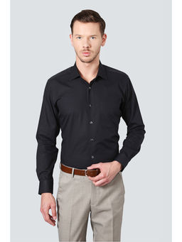 Louis Philippe - Men Black Textured Full Sleeves Formal Shirt