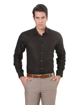 Louis Philippe - Men Black Textured Full Sleeves Formal Shirt