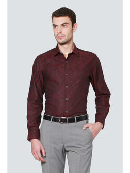 Louis Philippe - Men Maroon Patterned Full Sleeves Formal Shirt
