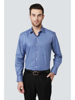 Louis Philippe - Men Blue Solid Full Sleeves Formal Shirt