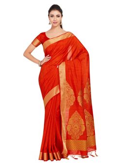 Mimosa - Silk Orange Saree With Blouse Piece