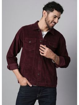 PRONK - Men Wine Solid Full Sleeves Jacket