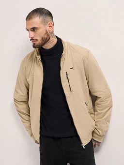 The Bear House - Men Beige Solid Full Sleeves Jacket