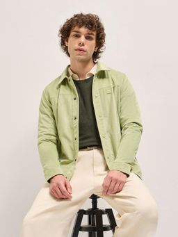 The Bear House - Men Green Textured Full Sleeves Jacket